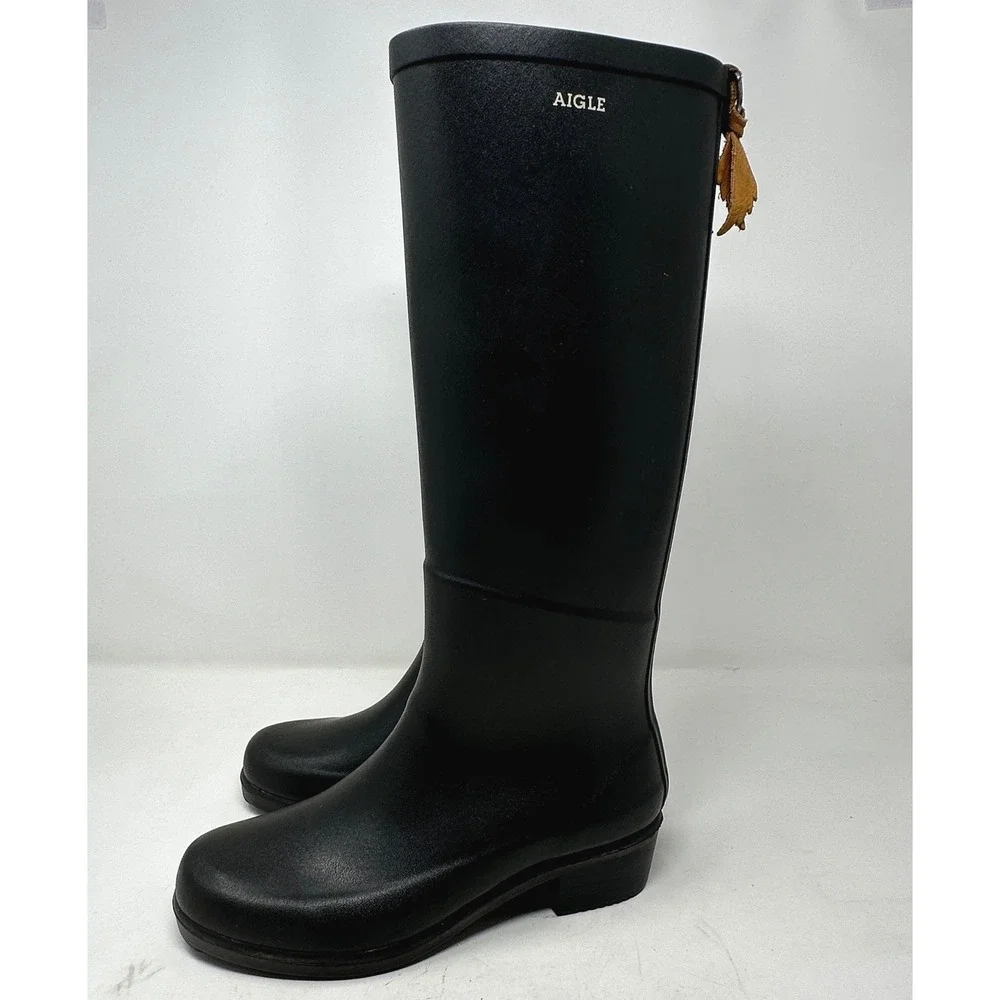 Aigle Womens Boots 37 Miss Juliette L Black Rubber Tall Rain A  Weather Classic